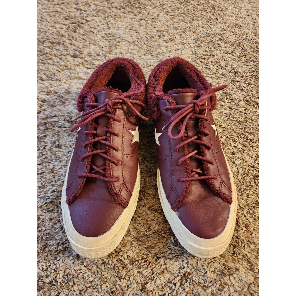 Converse One Star Ox‎ Fur Dark Sangria Burgundy Leather Sneakers 162602C W8 M6